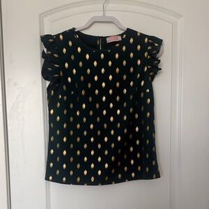 Green and Gold Ruffle Sleeve Top